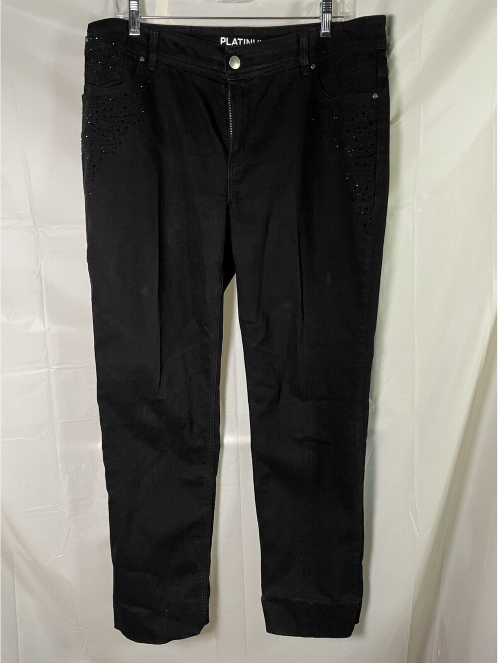 Chico's Platinum Denim Black Rhinestone Jeans Chico Size 2 US 12 Straight Leg